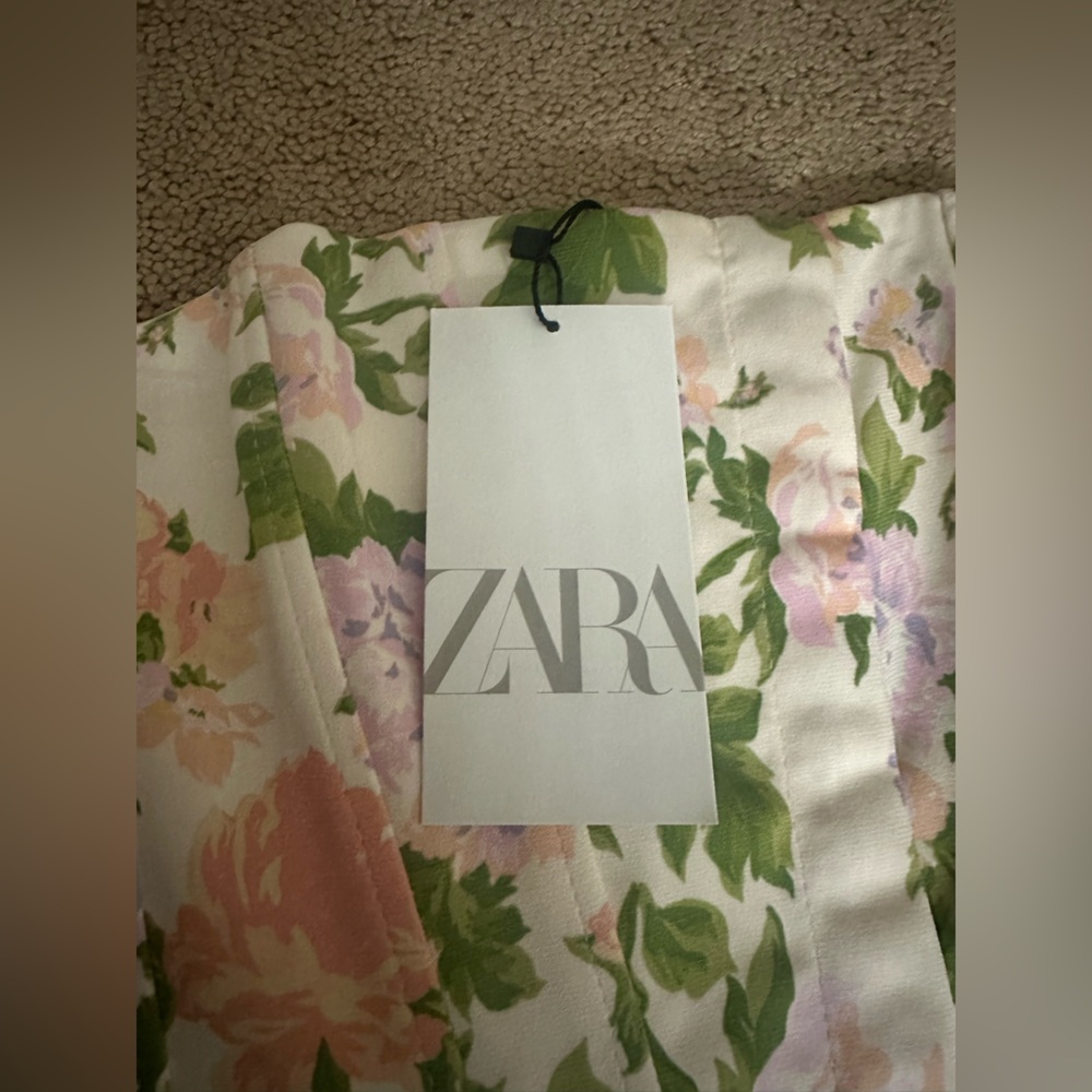 ZARA corset top yellow with floral print. Size S - Picture 4 of 5